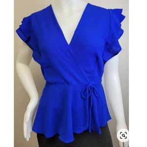 NWT! Monteau Surplice Peplum Cobalt Blouse